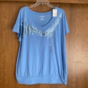 New Lane Bryant women’s v neck sequin tee blue size 14/16